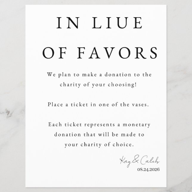 Flyer Favor Sign para Boda (Frente)