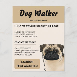 Flyer Fawn Pug Beige Dog Walker Dog Servicio de Mascotas