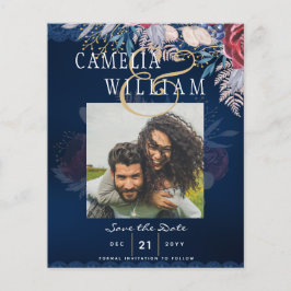 Flyer Fecha de AHORRO del Boda de encaje floral azul bor