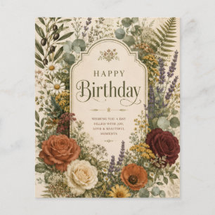Flyer Felicitación de cumpleaños con flores silvestres,