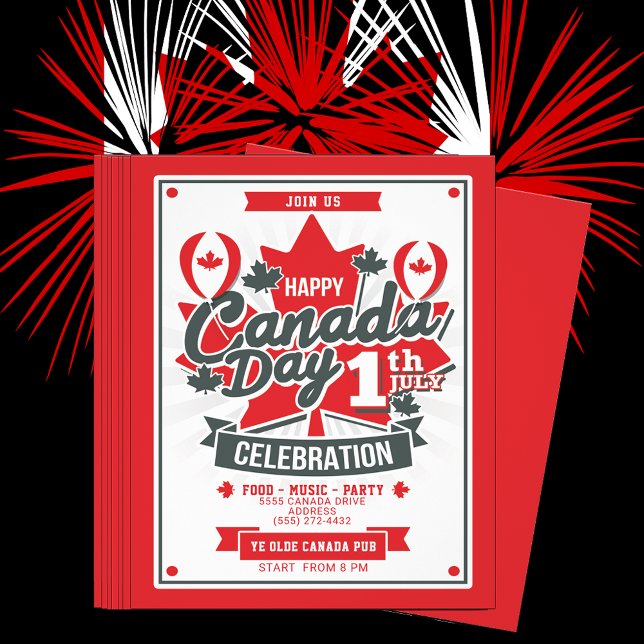 Flyer Feliz Día de Canadá Celebración 1 de julio Invitac (Canada Day (formerly Dominion Day), is a federal statutory holiday. July 1, 1867 Canada's birthday.)