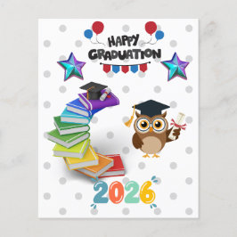 Flyer Feliz Graduación 2026 - Búho y Libros Adorables