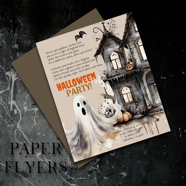 Flyer Feliz Halloween Spooky Fantasma Fiesta Invitación  (Inexpensive and ideal Halloween invitations, perfect for inviting guests to your party.)