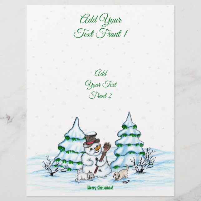 Flyer ¡Feliz Navidad! Hombre de nieve con gato y cachorr (Frente)