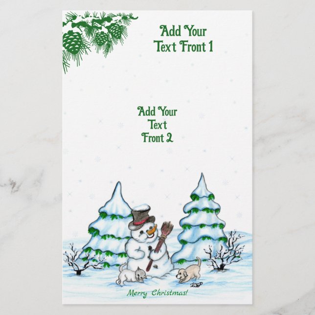 Flyer ¡Feliz Navidad! Hombre de nieve con gato y cachorr (Frente)