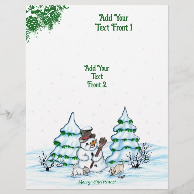 Flyer ¡Feliz Navidad! Hombre de nieve con gato y cachorr (Frente)