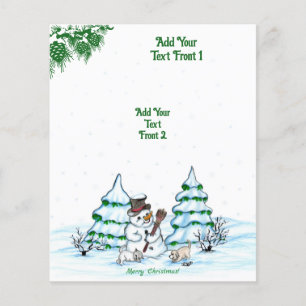 Flyer ¡Feliz Navidad! Muñeco de nieve con gato y cachorr