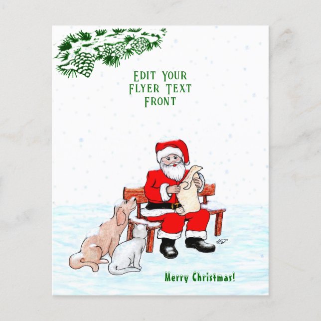 Flyer Feliz Navidad! Papá Noel con gato y perro (Frente)