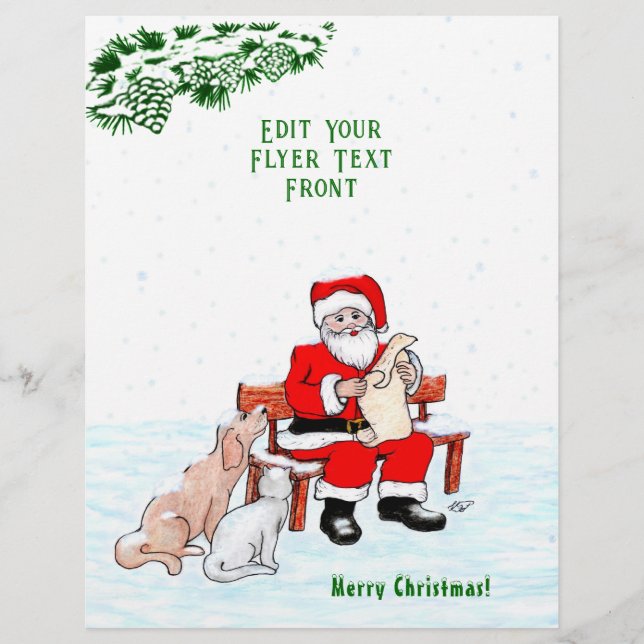 Flyer Feliz Navidad! Papá Noel con gato y perro (Frente)