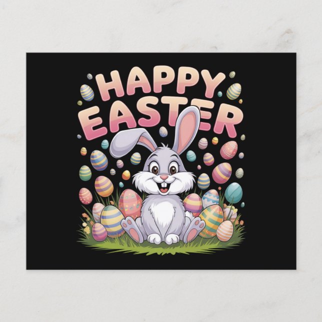 Flyer Feliz Pascua 2025 Huevos Conejo Conejo Cute (Frente)