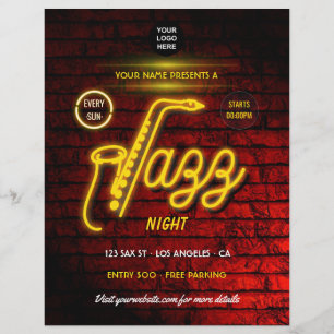Flyer Festival de música de jazz de neón agregar logotip