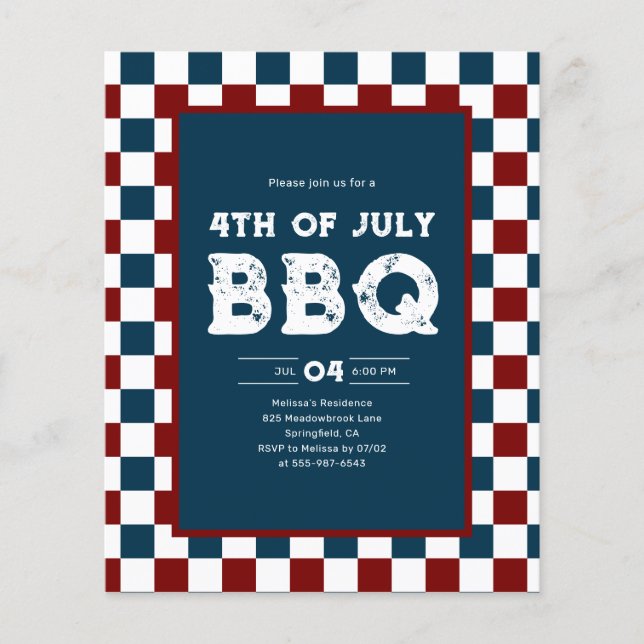 Flyer Fiesta de BBQ Retro 4 de Julio a cuadros  (Frente)