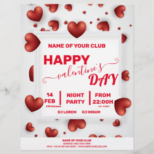 Flyer Fiesta de corazones rojos de Valentines 3D