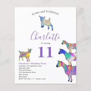 Flyer Fiesta de Cumpleaños Acuarela de Cabras Presupuest