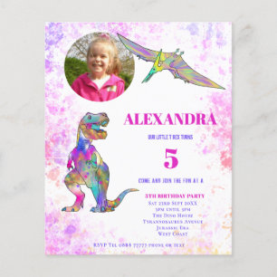 Flyer Fiesta de Cumpleaños de Dinosaurio Foto Rosa Presu