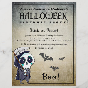 Flyer Fiesta de cumpleaños de Halloween Grim Reaper