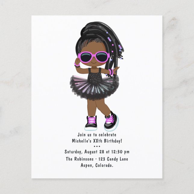 Flyer Fiesta de cumpleaños de niña con tutú de rap hip h (Frente)