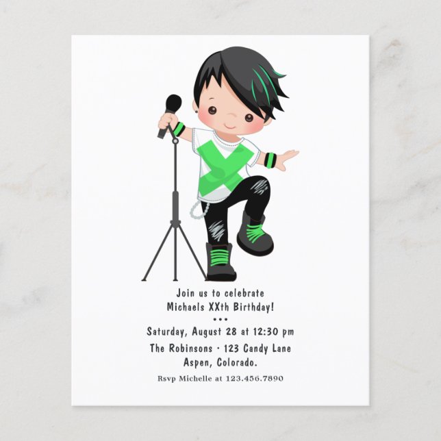 Flyer Fiesta de Cumpleaños de Niño Rockstar Adorable (Frente)