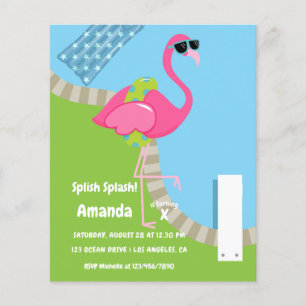Flyer Fiesta de cumpleaños de verano para niños Flamingo