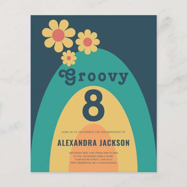 Flyer Fiesta de cumpleaños del arco iris retro (Frente)