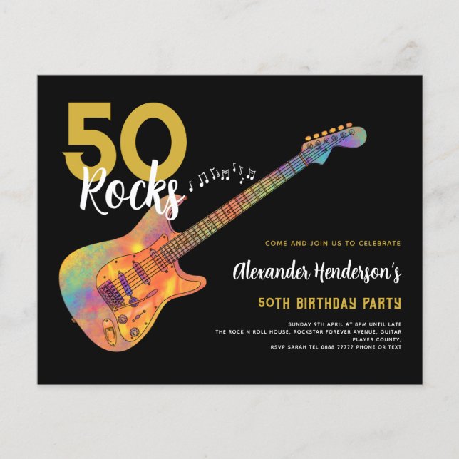 Flyer Fiesta de Cumpleaños número 50 50 Rocks Moderno y  (Frente)