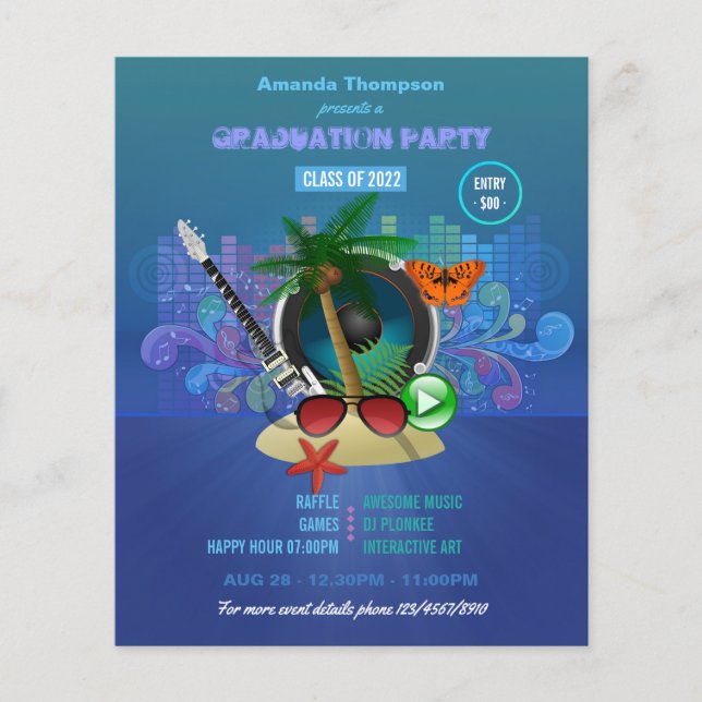 Flyer Fiesta de graduación de Playa Purple Summer Club (Frente)