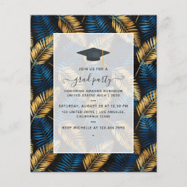 Flyer Fiesta de Graduación Exótica Tropical Azul y Dorad