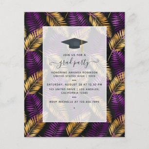 Flyer Fiesta de Graduación Exótica Tropical Morada y Dor