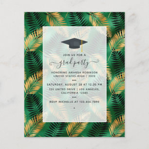 Flyer Fiesta de Graduación Exótica Tropical Verde y Dora