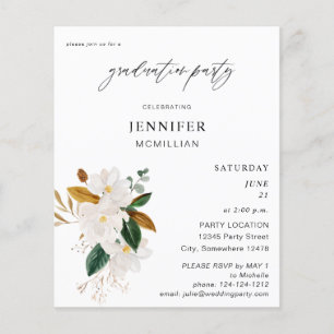 Flyer Fiesta de Graduación Floral Blanca Magnolia con Pr