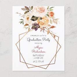 Flyer Fiesta de Graduación Floral Rosa y Melocotón Presu