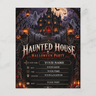 Flyer Fiesta de Halloween en Casa Embrujada de Terror Gó