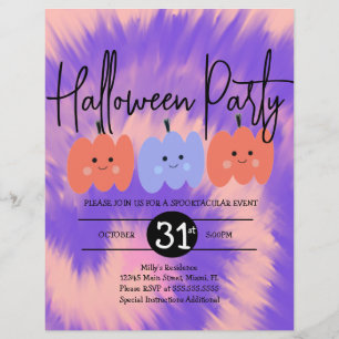 Flyer Fiesta de Halloween Tie Dye Calabaza Dibujada a Ma