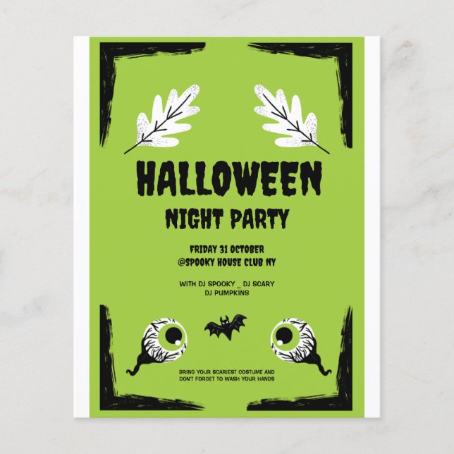 Flyer Fiesta de Halloween Verde y Negra,  Fiesta de Hall (Frente)