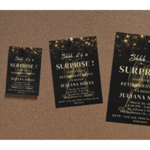 Flyer Fiesta de Jubilación Sorpresa Negra y Dorada 