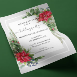 Flyer Fiesta de Navidad en Acuarela Floral Poinsettia