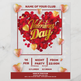 Flyer Fiesta de Valentines 3D Golden & Red Hearts Square