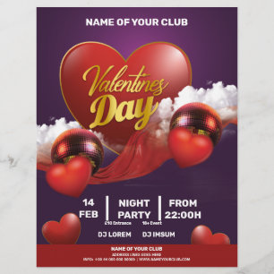 Flyer Fiesta de Valentines Red Hearts