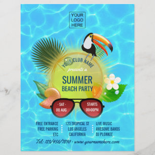 Flyer Fiesta de verano en la playa del club personaliza