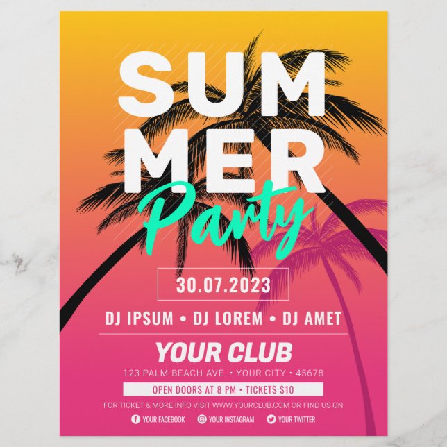 Flyer Fiesta de verano / Fiesta de playa / Festival de v (Frente)