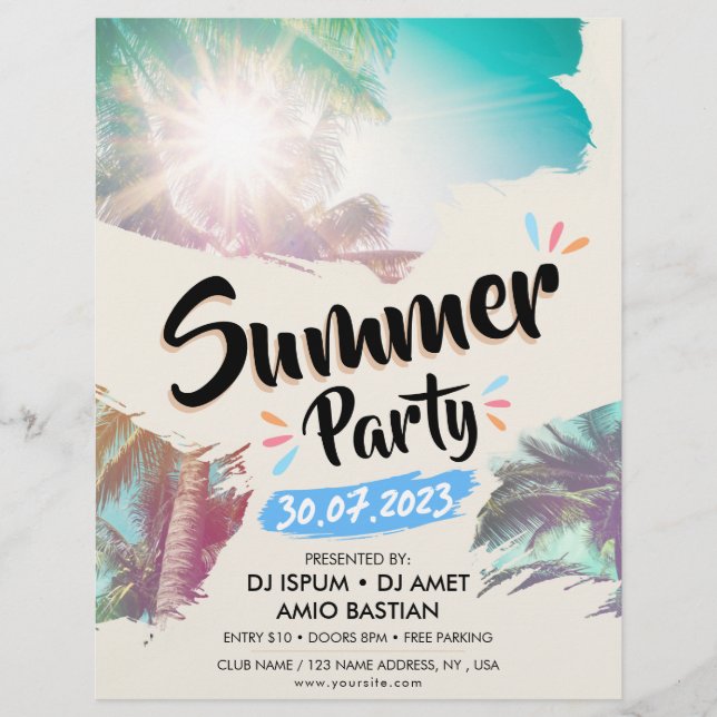 Flyer Fiesta de verano / Fiesta de playa (plantilla) (Frente)
