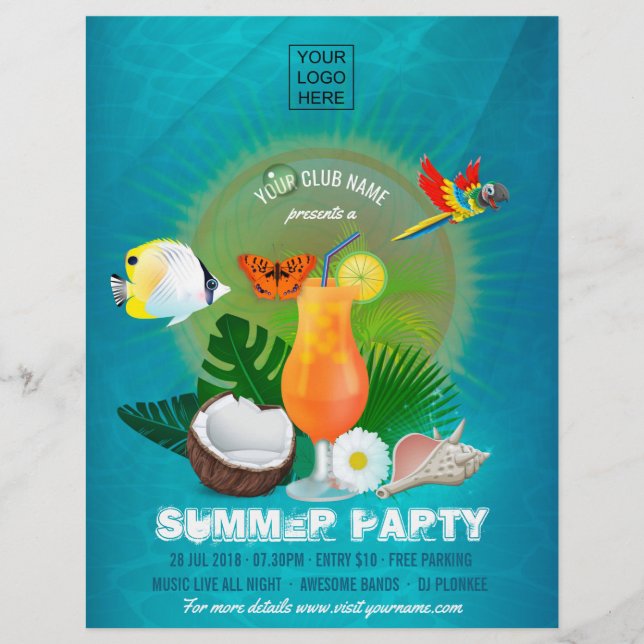 Flyer Fiesta de verano para empresas/clubes añada la inv (Frente)