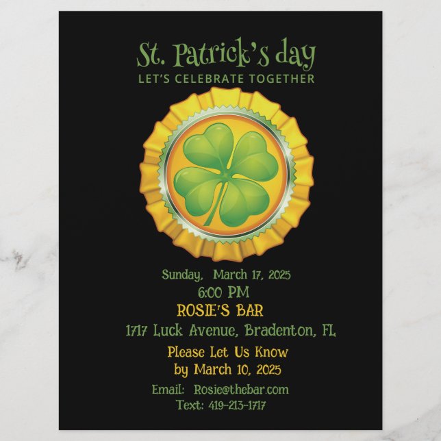 Flyer Fiesta del Día de San Patricio con invitación de S (Frente)