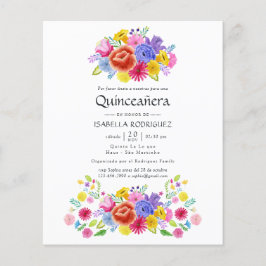 Flyer Fiesta española Quinceañera floral acuarela