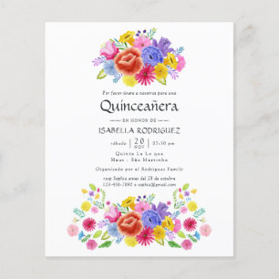 Flyer Fiesta española Quinceañera floral acuarela