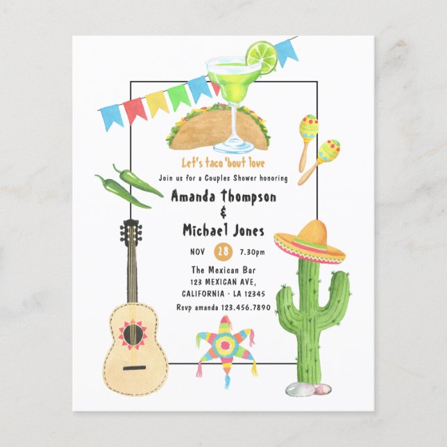 Flyer Fiesta Mexicana Taco 'bout Love Ducha de Parejas (Frente)