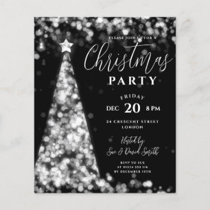 Flyer Fiesta moderno negro plateado árbol de Navidad pre