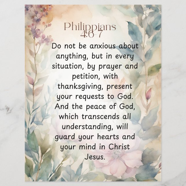 Flyer Filipinas 4:6-7 Biblia cristiana Verse acuarela (Frente)