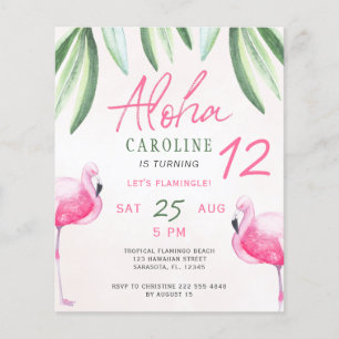 Flyer Flamingo tropical Aloha niños fiesta de cumpleaños