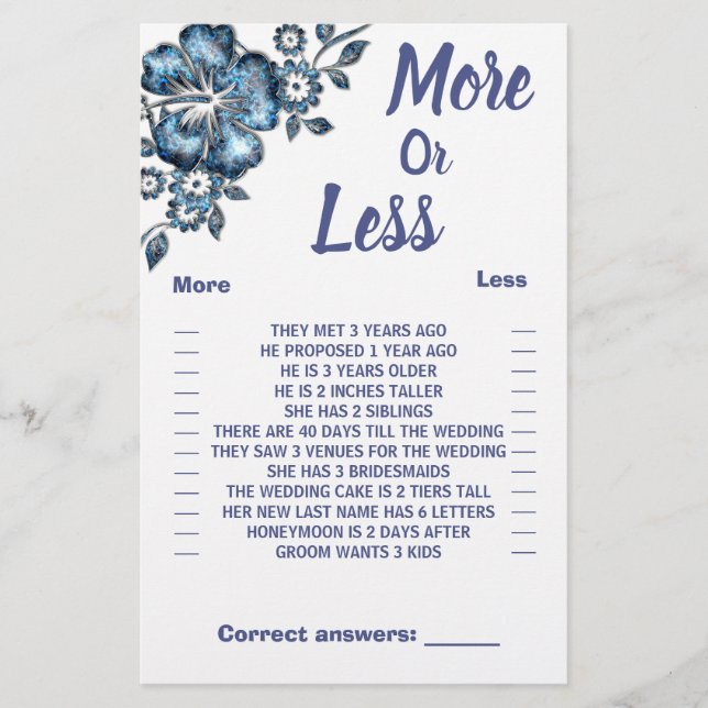 Flyer Flor azul Más o menos Parejas Ducha Tarjeta de jue (Frente)